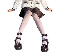 ORANDESIGNE Mujer Medias de Red de Cintura Alta Medias Delgadas Negras Semi Transparente Señoras Pantimedias con Patrón Harajuku Floral Striped Patterned Lace Tights G Blanco Talla única