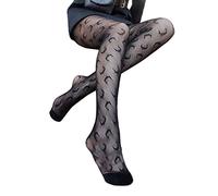 ORANDESIGNE Mujer Medias de Red de Cintura Alta Medias Delgadas Negras Semi Transparente Señoras Pantimedias con Patrón Harajuku Floral Striped Patterned Lace Tights D Negro Talla única