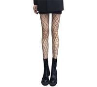 ORANDESIGNE Mujer Medias de Red de Cintura Alta Medias Delgadas Negras Semi Transparente Señoras Pantimedias con Patrón Harajuku Floral Striped Patterned Lace Tights Q Negro Talla única