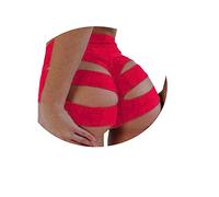 ORANDESIGNE Mujer Pantalones Cortos Rejilla Deportivos Cintura Alta Sexy Shorts Pantalones Cortos Hueco con Liguero Rave Shorts Clubwear Hot Pants para Gym Yoga Fitness Ciclismo A Rojo M