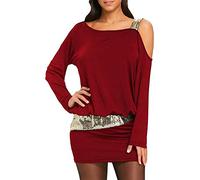 ORANDESIGNE Mujeres Vestidos Moda para Mujer sin Tirantes Sexy Lentejuelas frías Hombro Bling Mini Blouson Vestido de la Palabra sin Tirantes Vestidos de Cóctel Rojo ES 40