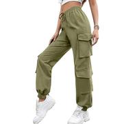 ORANDESIGNE Pantalon con Cadena y Bolsillos Mujer Hip Hop Cargo Pants I Caqui S