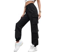 ORANDESIGNE Pantalon con Cadena y Bolsillos Mujer Hip Hop Cargo Pants I Negro XL