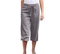 ORANDESIGNE Pantalones Casual para Mujer Cintura Alta Pierna Ancha Pantalones de Salón Cordón Elástico Cintura Suelta Cómodo Pantalones de Trabajo de Negocios con Bolsillos A Gris Claro XXL