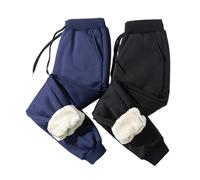 ORANDESIGNE Pantalones de chándal de Lana para Hombre Pantalones Rectos Pantalones de Chándal de Terciopelo Cálido de Invierno Pantalones para Exterior A Negro + Azul L