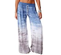 ORANDESIGNE Pantalones de Yoga Pilates Pijamas Mujer con Cordón de Pierna Ancha Salón Suelto Pantalones de Entrenamiento Pantalones de Chándal Casuales Activos Azul S