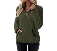ORANDESIGNE Sudaderas Polar Mujer sin Capucha Sudadera con Cremallera Sweatshirt de Forro Polar Sudadera Caliente Otoño Invierno A Verde Militar S