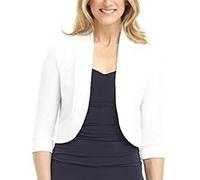 ORANDESIGNE Toreras para Mujer con Manga 3/4 Vestido Novia Fiesta Boda Bolero Chaqueta Chal Corto Bolero Cárdigan Mantón Elegante Blazer A Blanco S