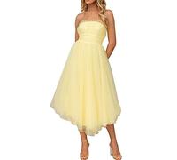 ORANDESIGNE Vestido Midi de Fiesta Largo para Mujer Sin Tirantes A-línea Corte Imperio Sin Elasticidad Sin Respaldo Elegantes A Amarillo M