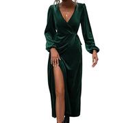 ORANDESIGNE Vestido Terciopelo Mujer Largo Elegante Vestido Fiesta Coctel Ceremonia Maxi Vestidos de Boda Invitada B Verde XL