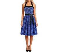 ORANDESIGNE Vestidos Cóctel Mujer Elegantes Vintage Retro Vestido Rockabilly Cuello Halter sin Mangas Vestidos Polka Dot hasta la Rodilla Fiesta A Azul Oscuro L