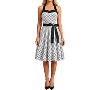 ORANDESIGNE Vestidos Cóctel Mujer Elegantes Vintage Retro Vestido Rockabilly Cuello Halter sin Mangas Vestidos Polka Dot hasta la Rodilla Fiesta A Blanco L