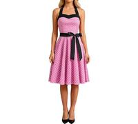 ORANDESIGNE Vestidos Cóctel Mujer Elegantes Vintage Retro Vestido Rockabilly Cuello Halter sin Mangas Vestidos Polka Dot hasta la Rodilla Fiesta A Rosa S