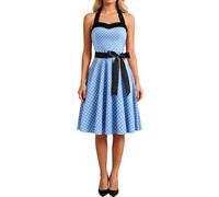 ORANDESIGNE Vestidos Cóctel Mujer Elegantes Vintage Retro Vestido Rockabilly Cuello Halter sin Mangas Vestidos Polka Dot hasta la Rodilla Fiesta A Azul S