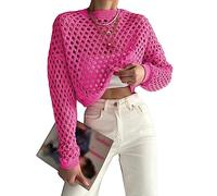 ORANDESIGNE Y2K Hollow out Cropped Knit Smock Top Mujer Vintage Loose Angustiado Crochet Pullovers Crop Tops Hada Grunge Suéter Cover-up A Rose S