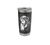Orando a Jesús Diseño Gráfico para Amantes de la Iglesia Fe Vaso térmico de acero inoxidable de doble pared