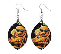 Orange Beach Time - Pendientes colgantes de madera para mujer, diseño de gota, Star, Madera, Sin piedra preciosa