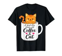 Orange Cat Mom Funny Coffee & Cats Graphic Camiseta gráfica económica