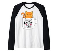 Orange Cat Mom Funny Coffee & Cats Graphic Camiseta Manga Raglan