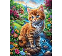 Orange Chat tigré Dans le Jardin Fleuri Puzzle 300 Piezas Papel Adultos Mitos Animal Planta Desconectar Estrés Alivio Ansiedad Garantía Reposición Piezas 300 PCS