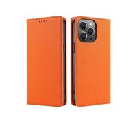 (Orange) Compatible For iPhone 13 Pro Case RFID Strong Magnetic Leather Wallet Phone Cover