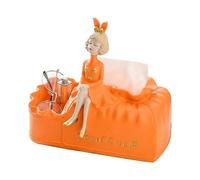 (orange) Cute bunny girl countertop decorative ornaments paper holder, resin napkin storage box living room children's room housewarming gift