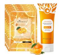 Orange Exfoliant Gel+ 4 Mascarillas Hidratantes para la Cara, Gel Exfoliante con Enzimas de Naranja, Gel exfoliante suave con extracto natural de naranja, Mejora la textura de la piel y le da un