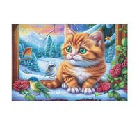 Orange Gato atigrado Flores Puzzles 1000 Piezas Impossible 3D Rompecabezas para Adultos Desafío Intelectual Estera Portátil DIY Moderno Creativo 1000 PCS