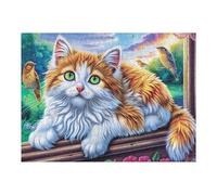 Orange Gato atigrado Flores Puzzles 500 Piezas Maquetas 3D Construir Tiempo Feliz Rompecabezas Educativo para Familia Desafío Intelectual Decoración Hogar Moderno 500 PCS