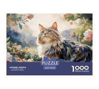 Orange Kittrn with Golden Fur 1000 Pcs Stabiler Karton Puzzle Long-Haired Cat with Roses Lebendige Bilder Kreatives Spiel Puzzles Als Geburtstagsgeschenke 70x50cm/1000pcs