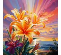 Orange Lily Sea Jigsaw Puzzle 90 Pieces 30x30cm/12x12inch, Difficult Jigsaw Puzzles for Adults 90, Beautiful Art Work, Great Festive Puzzle Gift for Men/Women