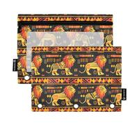 Orange Lions - Estuche para lápices de 3 anillas, con cremallera y ventana transparente para oficina, paquete de 2, multicolor, one sizex2, Estuche para lápices