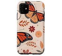 Orange Monarch Butterfly Flowers Brown Fall Butterfly Floral Carcasa para iPhone 11
