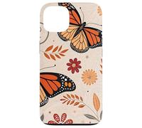 Orange Monarch Butterfly Flowers Brown Fall Butterfly Floral Carcasa para iPhone 13