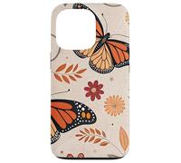 Orange Monarch Butterfly Flowers Brown Fall Butterfly Floral Carcasa para iPhone 13 Pro