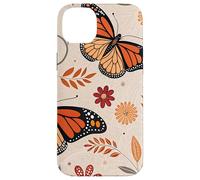 Orange Monarch Butterfly Flowers Brown Fall Butterfly Floral Carcasa para iPhone 14 Plus
