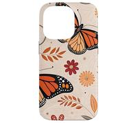 Orange Monarch Butterfly Flowers Brown Fall Butterfly Floral Carcasa para iPhone 14 Pro