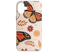 Orange Monarch Butterfly Flowers Brown Fall Butterfly Floral Carcasa para iPhone 16 Plus