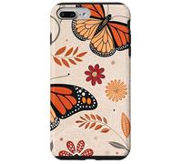 Orange Monarch Butterfly Flowers Brown Fall Butterfly Floral Carcasa para iPhone 7 Plus/8 Plus