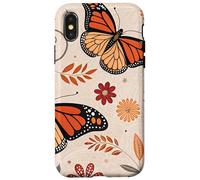 Orange Monarch Butterfly Flowers Brown Fall Butterfly Floral Carcasa para iPhone X/XS