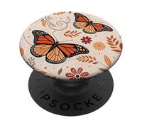 Orange Monarch Butterfly Flowers Brown Fall Butterfly Floral PopSockets PopGrip Adhesivo