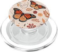 Orange Monarch Butterfly Flowers Brown Fall Butterfly Floral PopSockets PopGrip para MagSafe