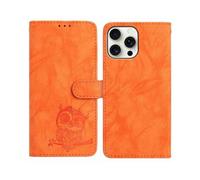 (Orange, Multicolor) For iPhone 16 Pro Max Case Owl Imprinted PU Leather Wallet Phone Cover with Wrist Strap