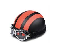 (Orange) Retro Motorcycle Leather Half Helmet With Goggles