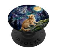 Orange Tabby Cat Moon and Stars Night Sky Art PopSockets PopGrip Adhesivo