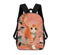 Orange Tabby Cat with Floral Background Mochila Escolar Mochila De Papelería De Moda Mochila Impermeable Mochilas Informales Para El Día A Día - Perfecta Para Viajes, Trabajo Y Uso Diario 17inch