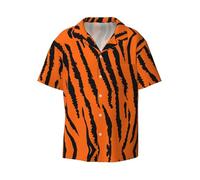 Orange Tiger Leopard - Camisa de manga corta para hombre, estilo hawaiano, transpirable y cómoda, con botones, para playa, Negro, S