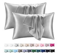 Orange Wave Funda de Almohada de Satén 50x70 Juego de 2 - Similar a Las Fundas de Almohada de Seda, Funda de Cojín Premium 50x70 certificada Oeko-Tex, Gris Plateado