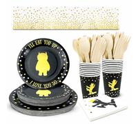 orangedolly Decoraciones de cumpleaños Wild One I 96 piezas - 4 en 1 Suministros de fiesta Wild One I Platos de fiesta I Servilletas Wildone I Vasos/vasos desechables