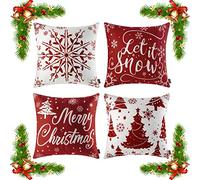 ORANIFUL Juego de 4 fundas de almohada navideñas de 16 x 16 pulgadas, fundas de almohada de terciopelo para sofá, cama, decoración navideña (paquete de 4-02)
